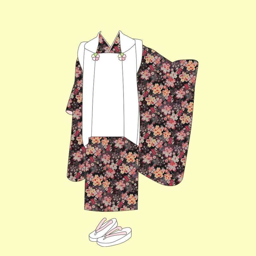 ポリジャガードちりめん生地 さくら(黒)10cm単位 切り売り |生地 和柄