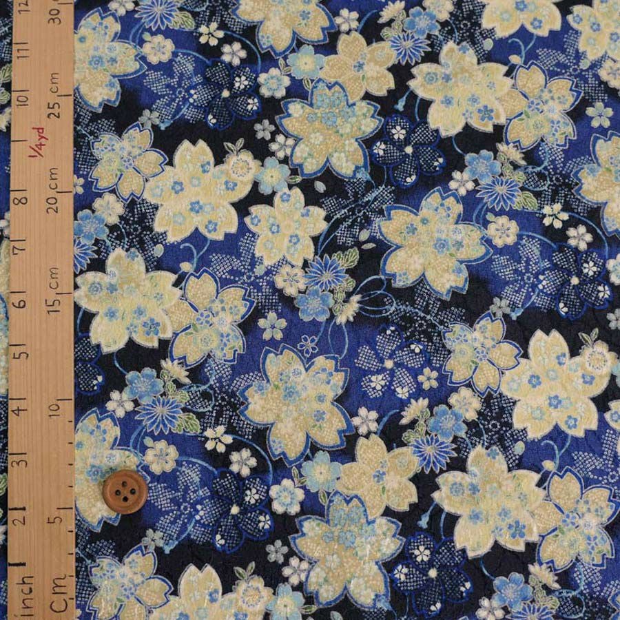 ポリジャガードちりめん生地 さくら(紺色)10cm単位 切り売り |生地 和