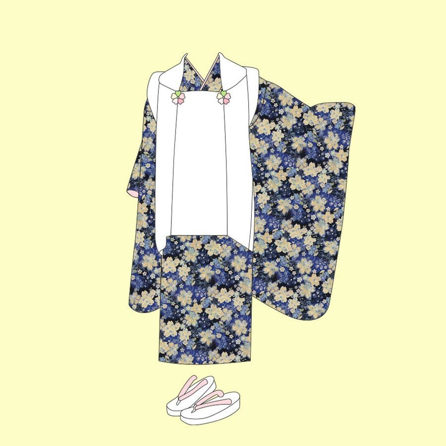 ポリジャガードちりめん生地 さくら(紺色)10cm単位 切り売り |生地 和