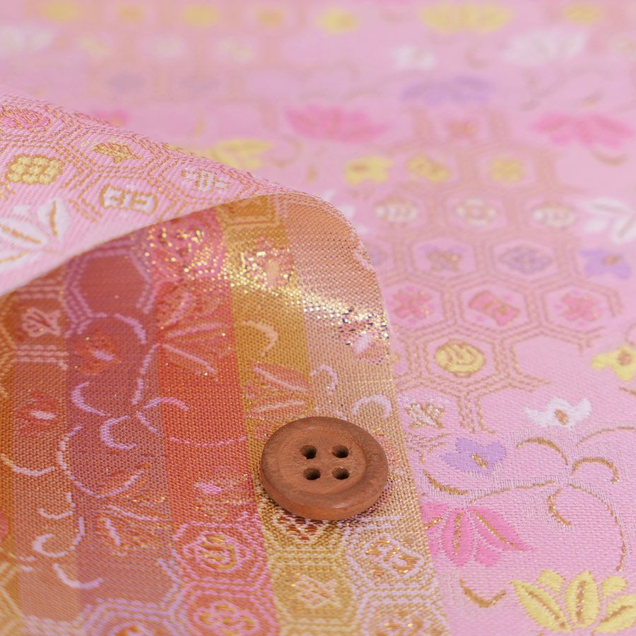 金襴生地(金らん) 破れ亀甲につる花(ピンク) 10cm単位 切り売り |生地