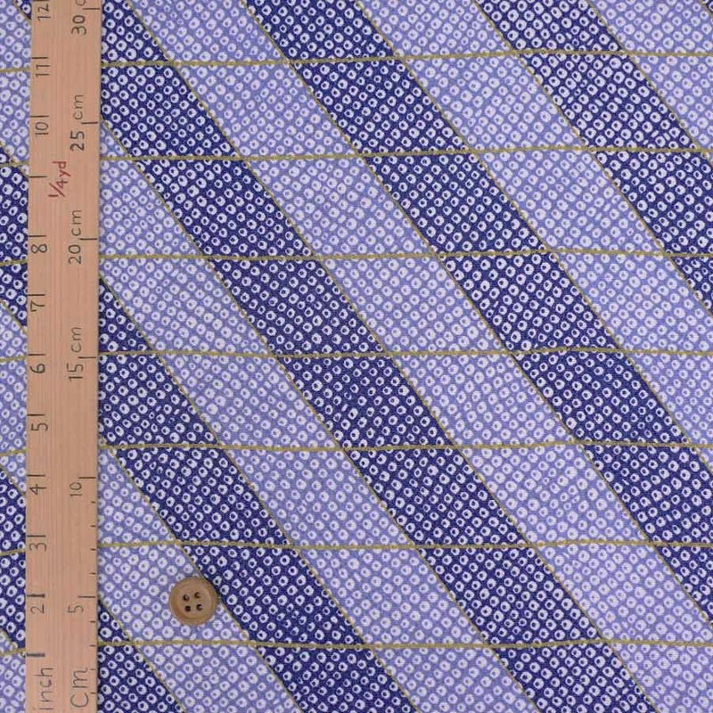 ちりめん生地 二色しぼり(青紫) 10cm単位 切り売り 鹿の子絞り柄 かのこ模様 かの子柄 ブルー 縮緬細工用 手芸向き