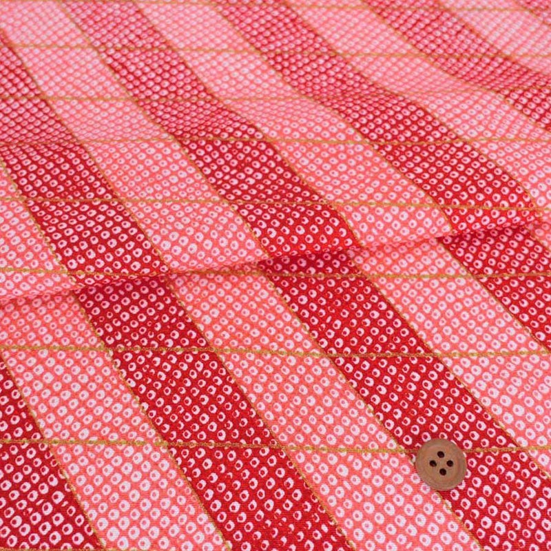 ちりめん生地 二色しぼり(赤) 10cm単位 切り売り 鹿の子絞り柄 かのこ柄 かの子模様 おにちりめん 手芸用チリメン