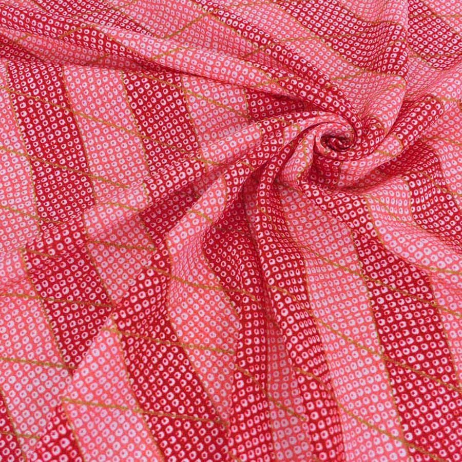 ちりめん生地 二色しぼり(赤) 10cm単位 切り売り 鹿の子絞り柄 かのこ柄 かの子模様 おにちりめん 手芸用チリメン