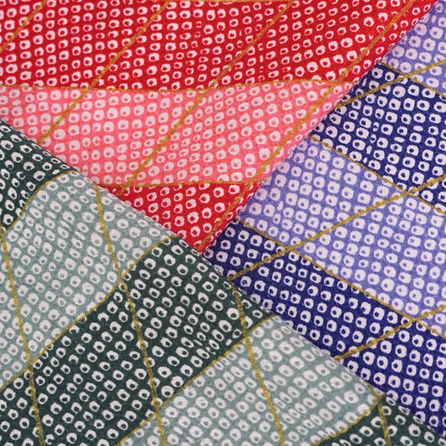 ちりめん生地 二色しぼり(赤) 10cm単位 切り売り 鹿の子絞り柄 かのこ柄 かの子模様 おにちりめん 手芸用チリメン