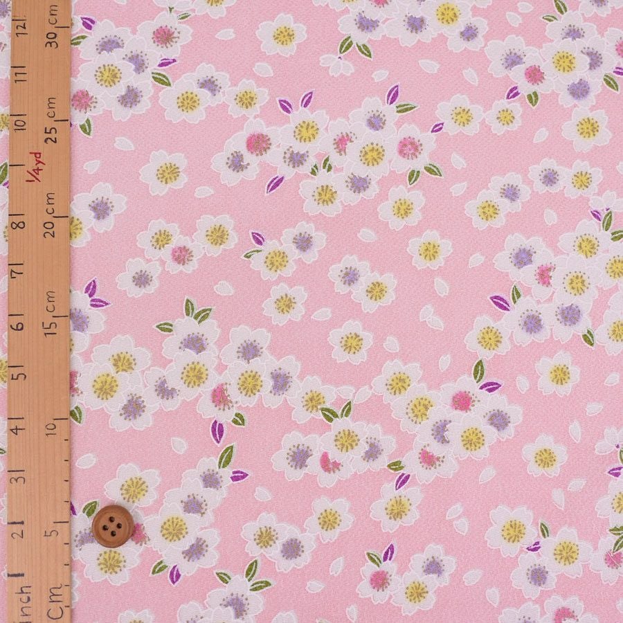 ちりめん生地 白桜(ピンク) 10cm単位 切り売り 可愛い手芸用チリメン レーヨンおにちりめん 縮緬細工生地桜柄