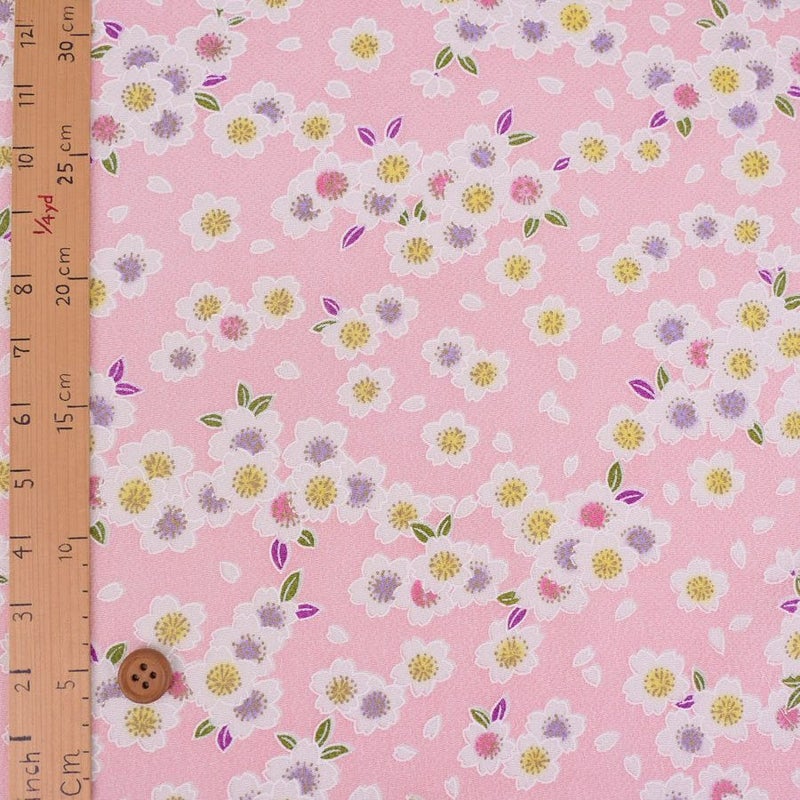 ちりめん生地 白桜(ピンク) 10cm単位 切り売り 可愛い手芸用チリメン レーヨンおにちりめん 縮緬細工生地桜柄