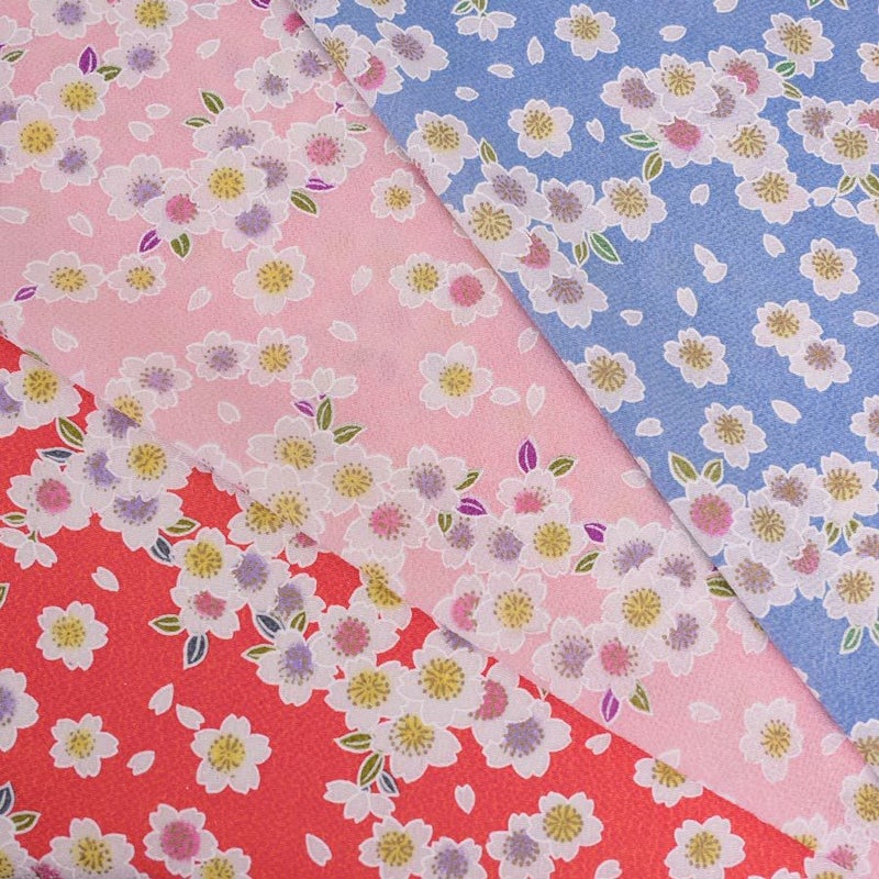 ちりめん生地 白桜(ピンク) 10cm単位 切り売り 可愛い手芸用チリメン レーヨンおにちりめん 縮緬細工生地桜柄