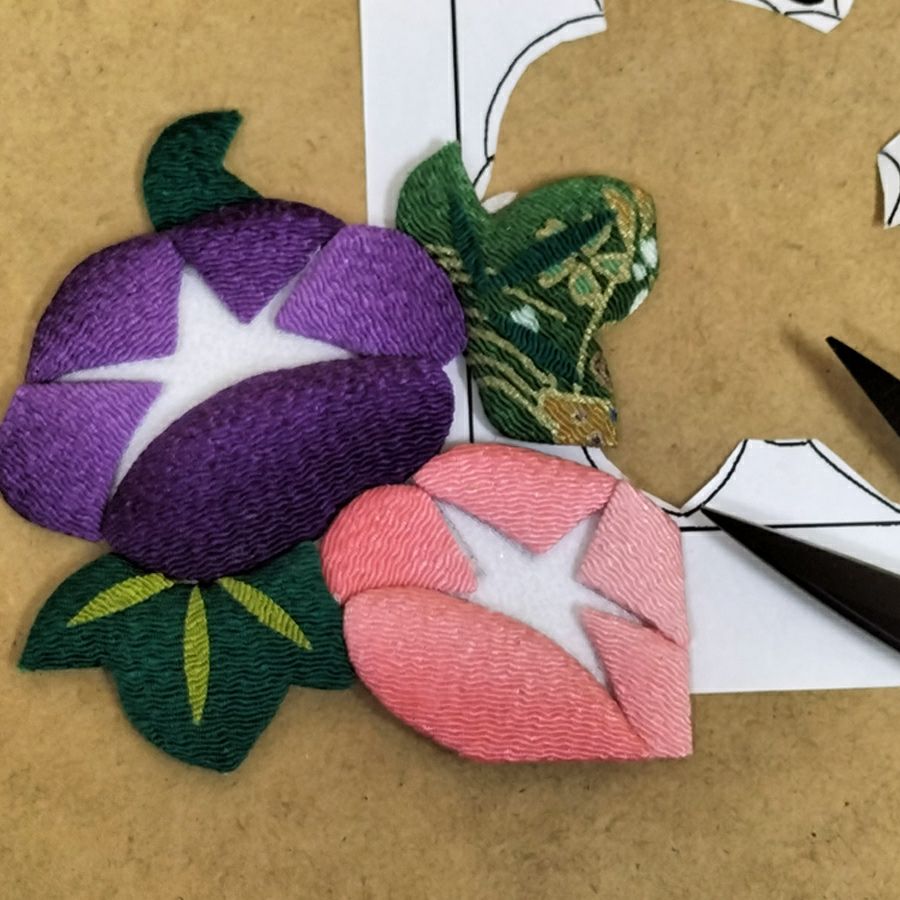 ちりめん手芸キット 風物短冊 8月 盛夏の金魚と朝顔 |生地 和柄/和布