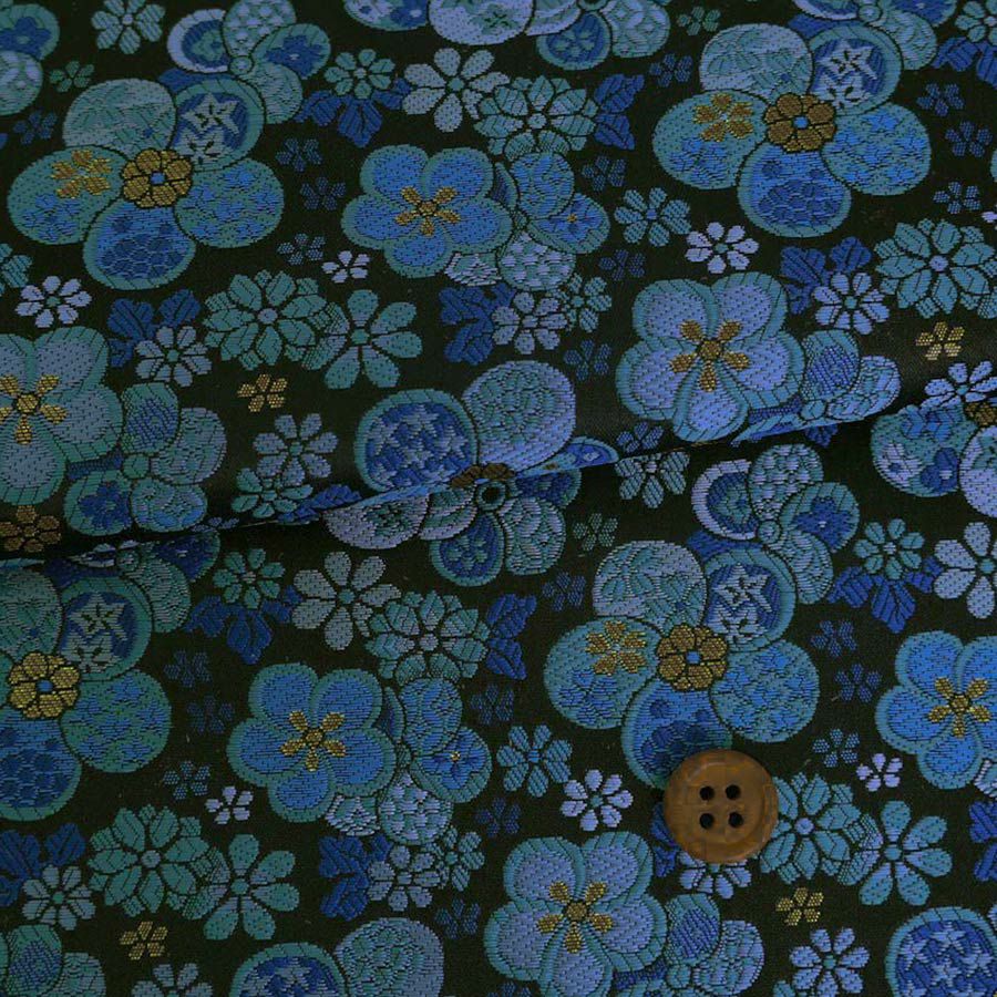 金襴生地(金らん) 親子ねじ梅(黒/青) 10cm単位 切り売り |生地 和柄