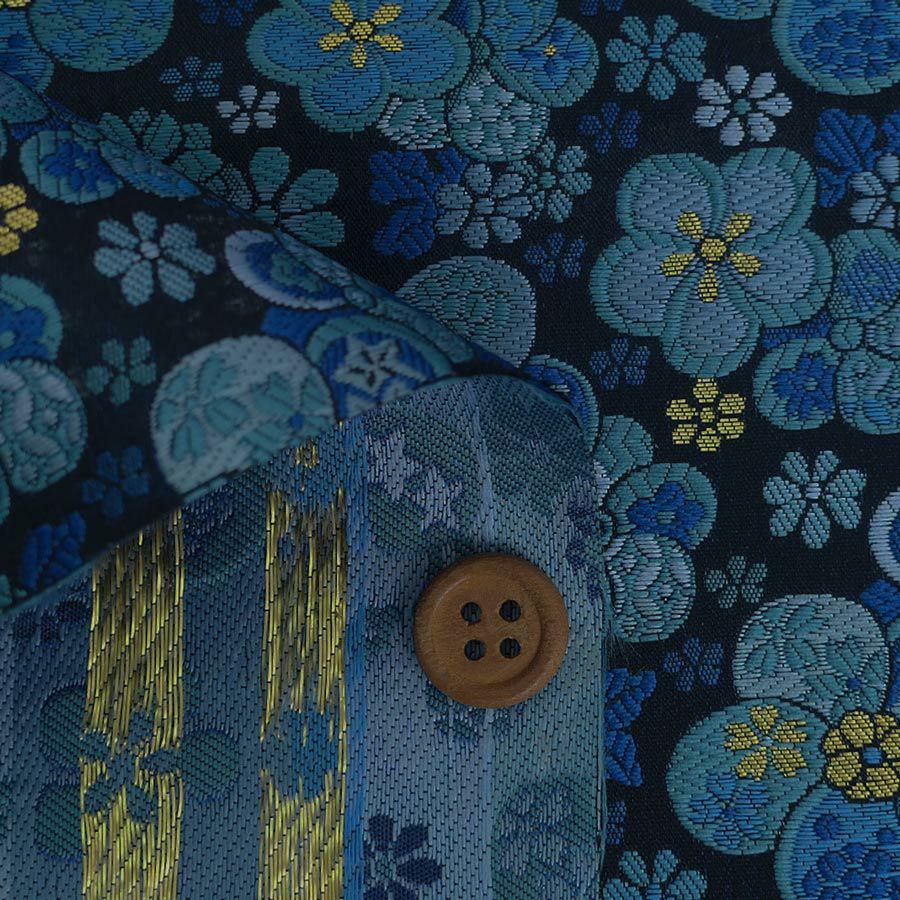 金襴生地(金らん) 親子ねじ梅(黒/青) 10cm単位 切り売り |生地 和柄