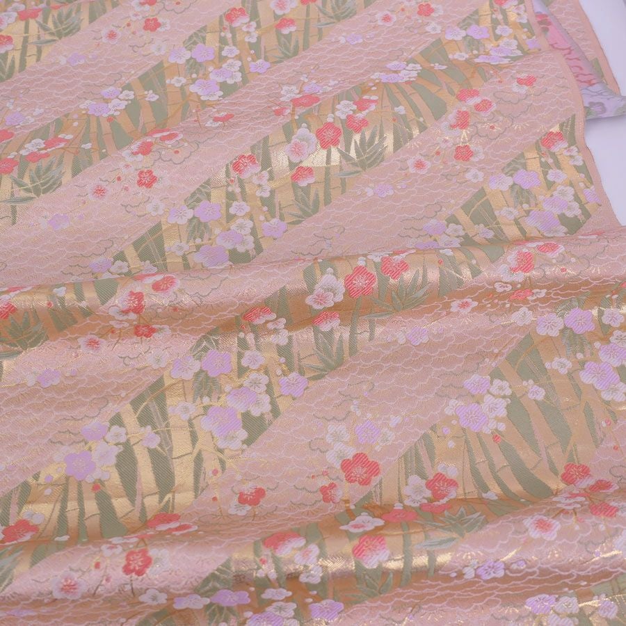 金襴生地(金らん) 松竹梅の雅(ピンクベージュ) 10cm単位 切り売り