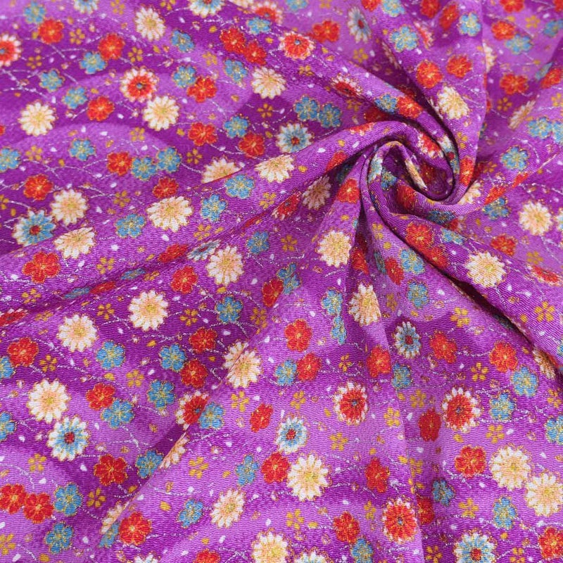 ちりめん生地 露芝に小菊(紫) 10cm単位 切り売り ちりめん細工生地 レーヨン縮緬 手芸用チリメン 小花柄 パープル