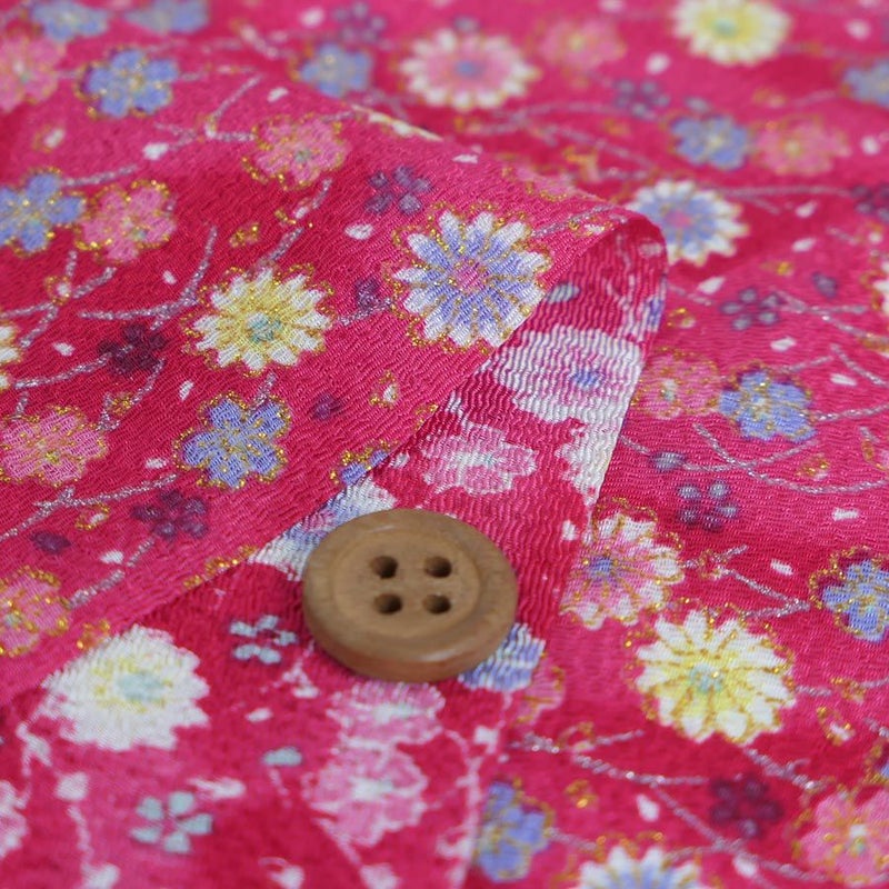 ちりめん生地 露芝に小菊(紅桃色) 10cm単位 切り売り ちりめん細工レーヨンチリメン布地 手芸用縮緬 小菊模様 紅色