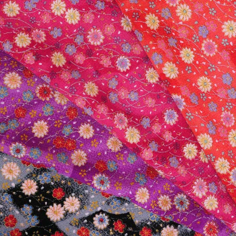 ちりめん生地 露芝に小菊(赤) 10cm単位 切り売り 小花柄レーヨンチリメン 縮緬細工 手芸用布地 和風伝統柄 小菊