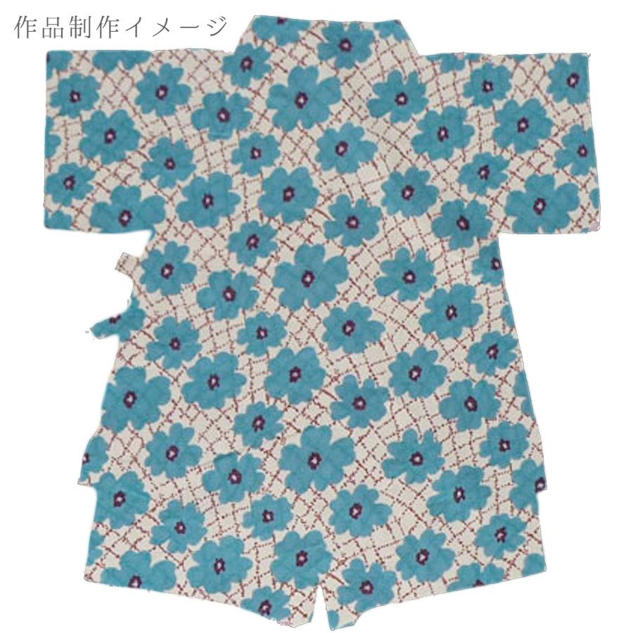 コットン生地 不規則な花格子柄(ブルー) 10cm単位 切り売り レトロ柄 チェック花柄 綿ブロードプリント布地 ブラウスシャツ