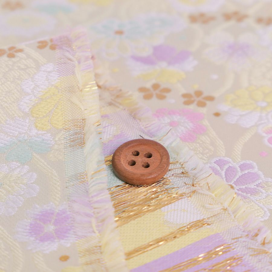 金襴生地(金らん) たてわくに菊桜(イエロー) 10cm単位 切り売り |生地