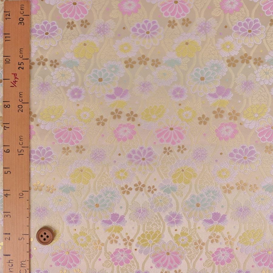 金襴生地(金らん) たてわくに菊桜(イエロー) 10cm単位 切り売り |生地