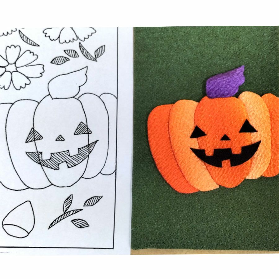 ちりめん手芸キット 風物短冊 10月 ハロウィンと秋桜 |生地 和柄/和布