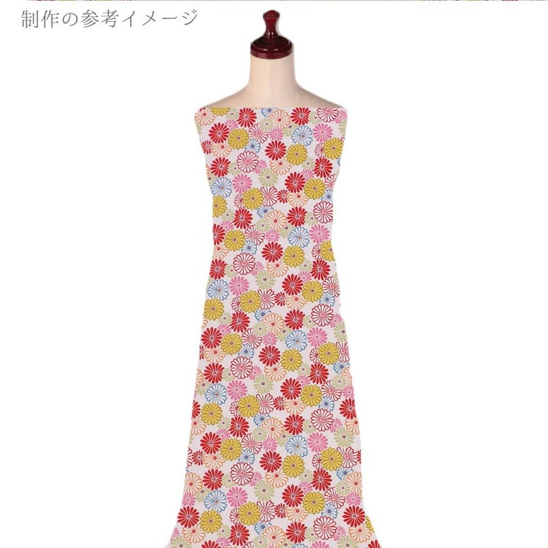 ポリちりめん生地 菊花のいろどり(白)