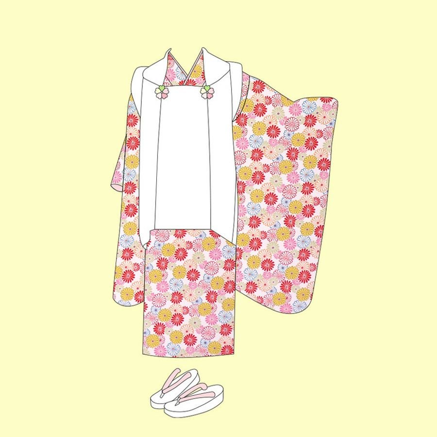 ポリちりめん生地 菊花のいろどり(白)