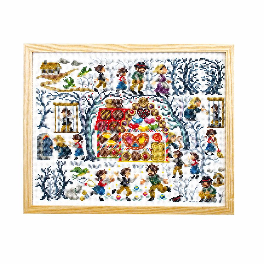 大判　クロスステッチ完成品「童話のコラージュ」 クロスステッチキット Nostalgic Story ヘンゼルとグレーテル |生地 和