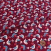 ちりめん生地 鳥と小花(えんじ色) 10cm単位 切り売り 和モダン柄チリメン レーヨン縮緬布地 手芸用 小鳥柄 エンジ色