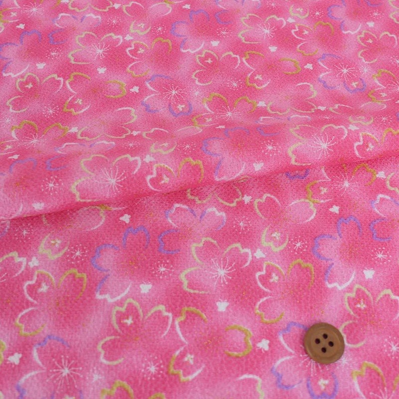 ちりめん生地 桜夜(ピンク) 10cm単位 切り売り 桜柄縮緬 レーヨンチリメン布地 手芸用クラフト用 和風柄可愛い