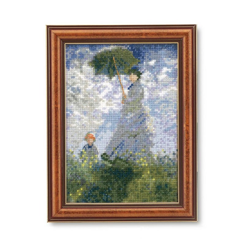 クロスステッチキット「日傘をさす女」モネ作 ミニフレーム付き