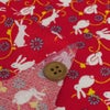 ちりめん生地 うさぎ日和(赤) 10cm単位 切り売り
