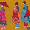 和風コットン生地・舞妓さんのおでかけ(からし色) 10cm単位 切り売り