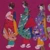 和風コットン生地・舞妓さんのおでかけ(赤紫)