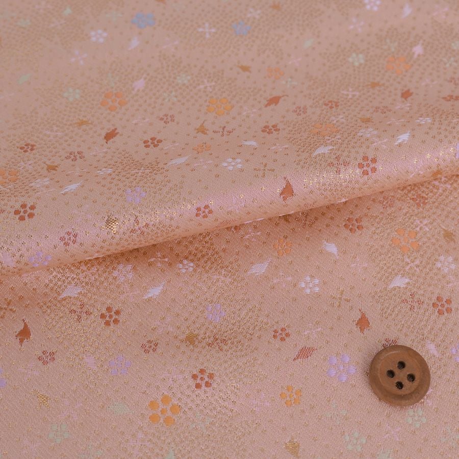 金襴生地(金らん) 小花の吹き寄せ(渋桜色) 10cm単位 切り売り