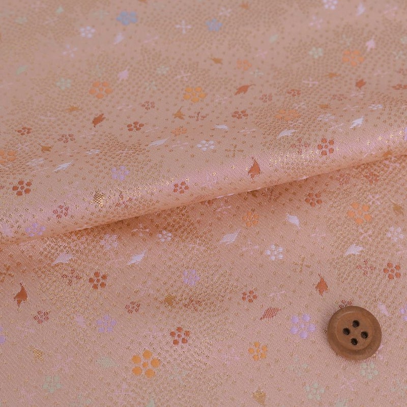 金襴生地(金らん) 小花の吹き寄せ(渋桜色) 10cm単位 切り売り