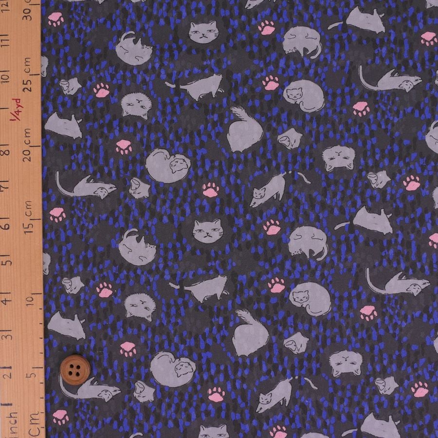 点描に猫の日常(グレー/ブルー) 10cm単位 切り売り