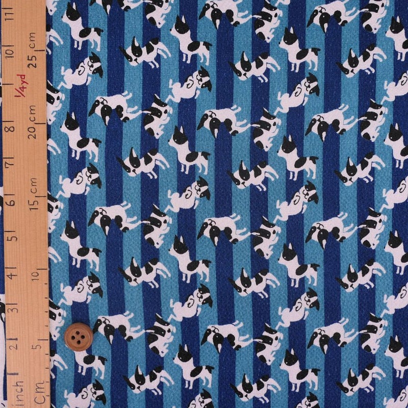 ちりめん生地 縞にフレンチブルドッグ(青)