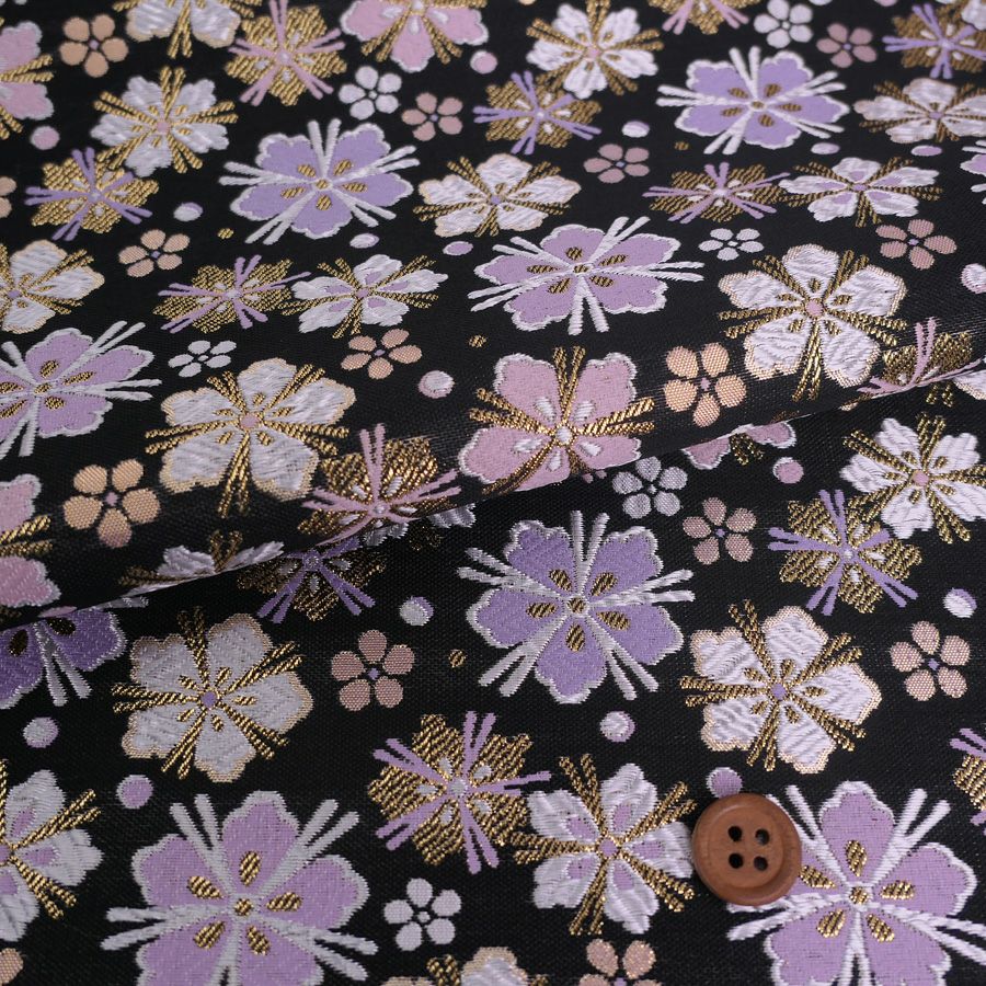 金襴生地(金らん) 花の結晶(黒) 10cm単位 切り売り |生地 和柄/和布