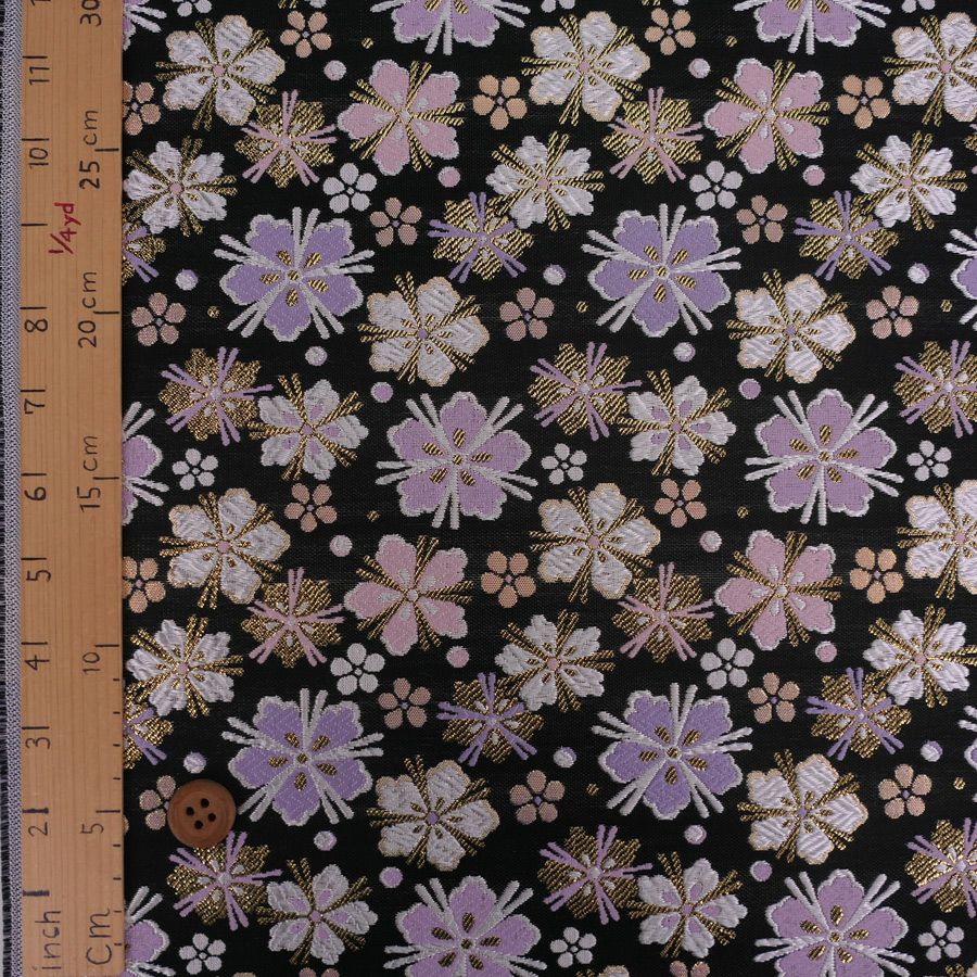金襴生地(金らん) 花の結晶(黒) 10cm単位 切り売り |生地 和柄/和布