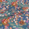 ちりめん生地 植物と吉祥亀甲文(青緑)