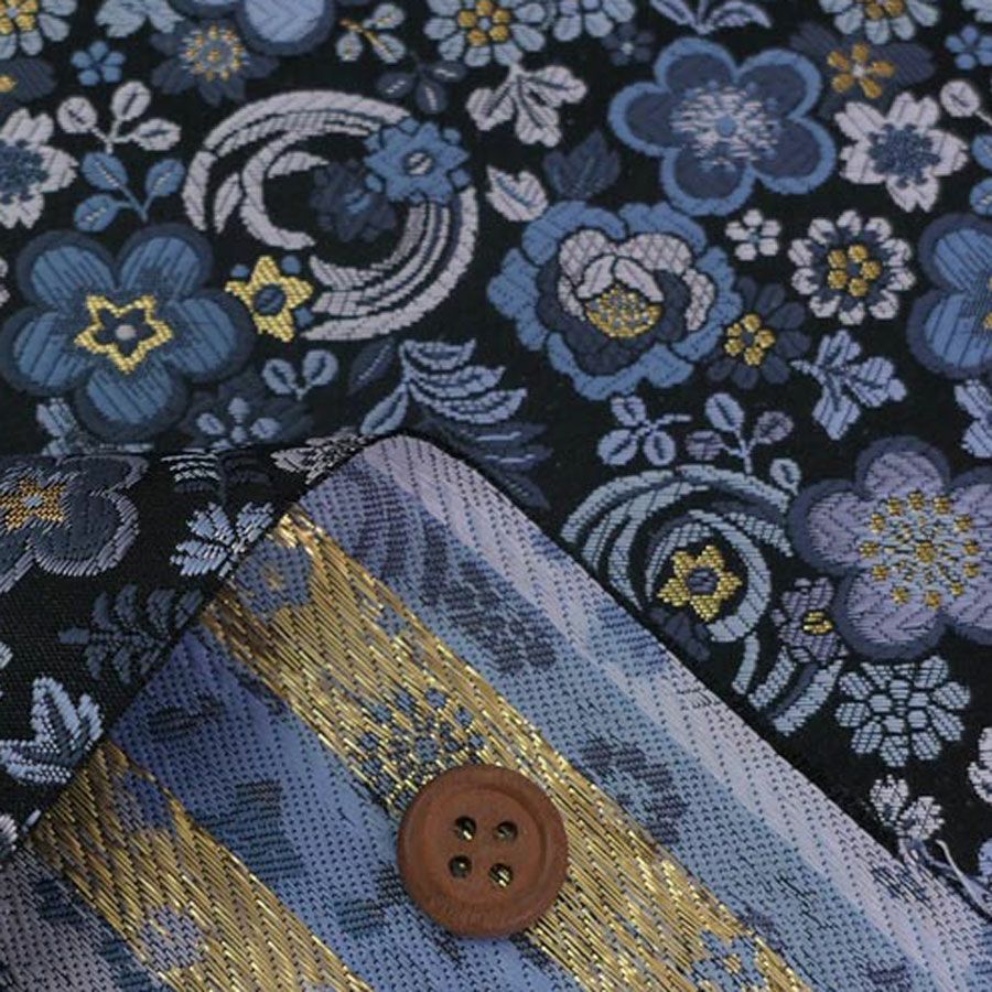 金襴生地(金らん) 梅絵巻(紺) 10cm単位 切り売り |生地 和柄/和布