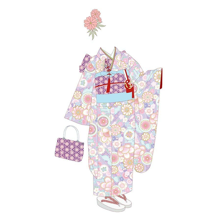 着物用洗える生地 のしめに花と丸紋散らし(パステル系) 1反売り(約12m)