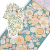 着物用洗える生地 のしめに花と丸紋散らし(グリーン/オレンジ系) 1反売り(約12m)