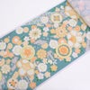 着物用洗える生地 のしめに花と丸紋散らし(グリーン/オレンジ系) 1反売り(約12m)