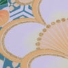 着物用洗える生地 のしめに花と丸紋散らし(グリーン/オレンジ系) 1反売り(約12m)