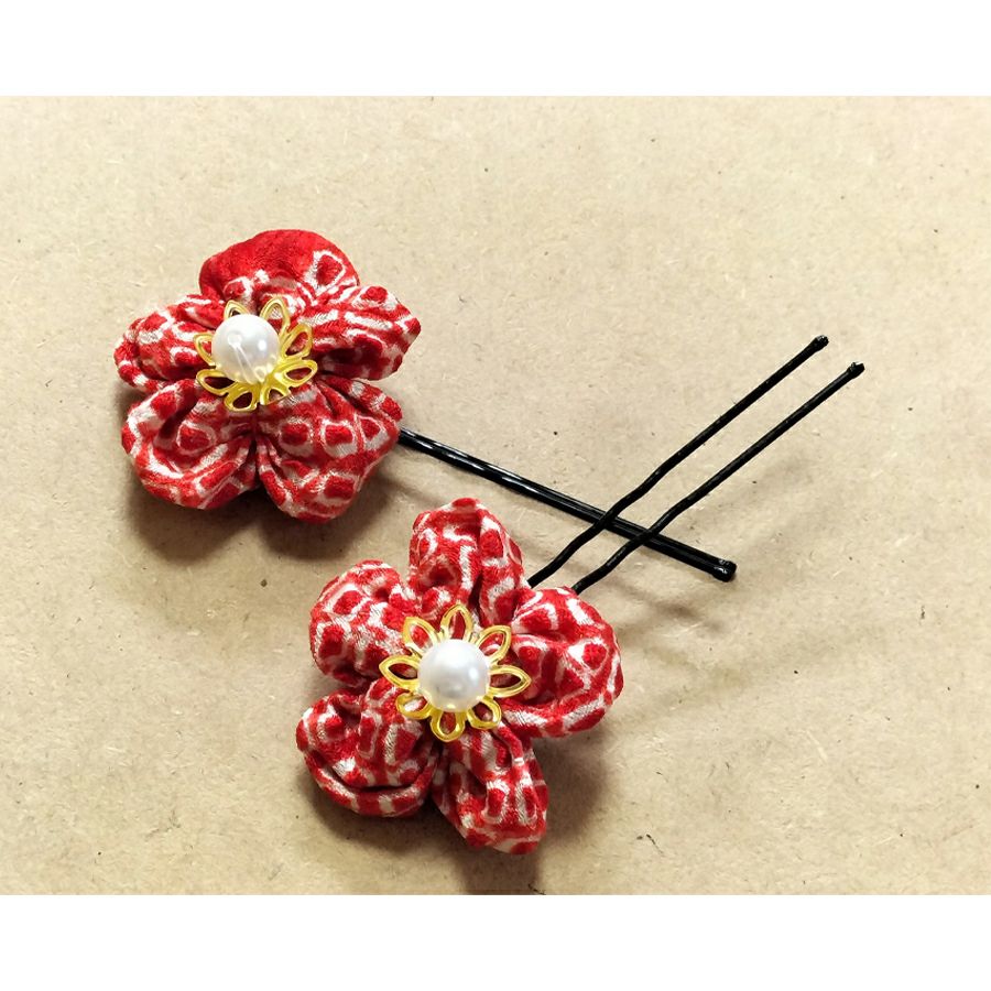 髪飾り手作りキット 正絹京友禅 はいからリボンとお細工花ピンのセット