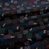 和柄コットン生地 麻葉地に伝統柄と猫(黒) 10cm単位 切り売り