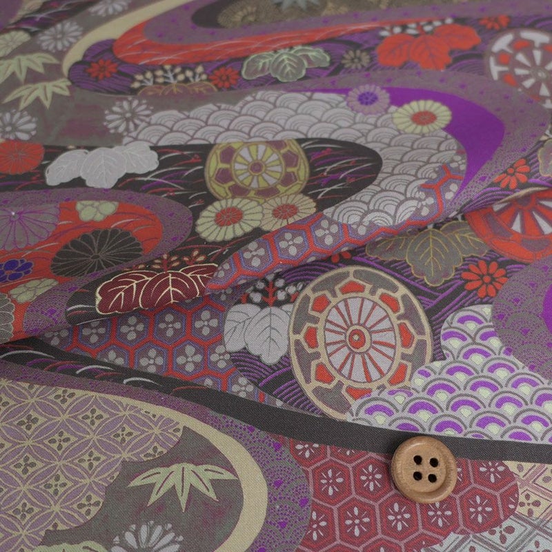 和柄コットン生地 大きな流れの伝統柄(紫系) 10cm単位 切り売り