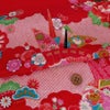 古布再現ちりめん生地 手まりと扇鶴(赤) 10cm単位 切り売り