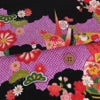  古布再現ちりめん生地 手まりと扇鶴(黒) 10cm単位 切り売り
