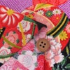 古布再現ちりめん生地 手まりと扇鶴(黒) 10cm単位 切り売り