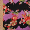  古布再現ちりめん生地 手まりと扇鶴(黒) 10cm単位 切り売り